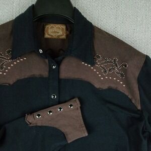 Cowgirl Hardware Western Shirt Women XL Black Brown Studded Embroidered Rodeo